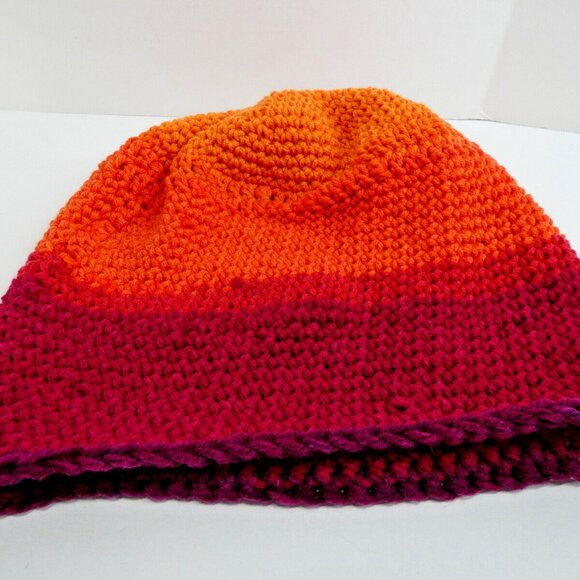Multicolor Slouch Hat Baggy Beanie Cap Unisex Handmade Crochet Knit Stripe NWT - Picture 6 of 7